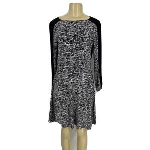 Lauren Ralph Lauren Womens Black/White Abstract Long Sleeve A-Line Dress Size 12